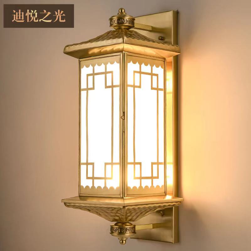 Chinese solar all-copper outdoor glass wall lamp waterproof balcony outdoor veranda Aisle Villa gate Courtyard Lights