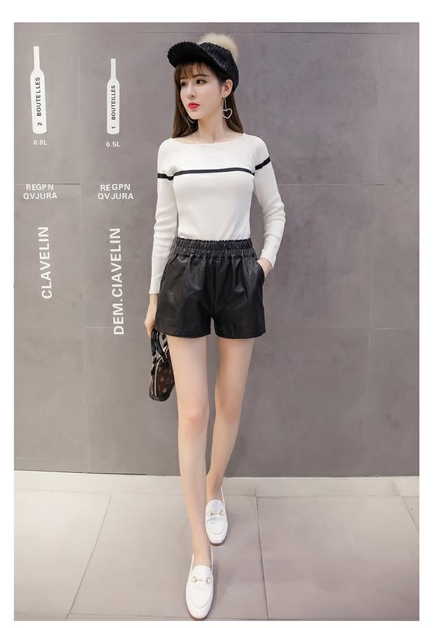 Quần short eo thun 2018 thu đông mới quần ống rộng đã giặt quần da pu cao eo rộng, mỏng bên ngoài mặc quần bốt quần short jean nữ