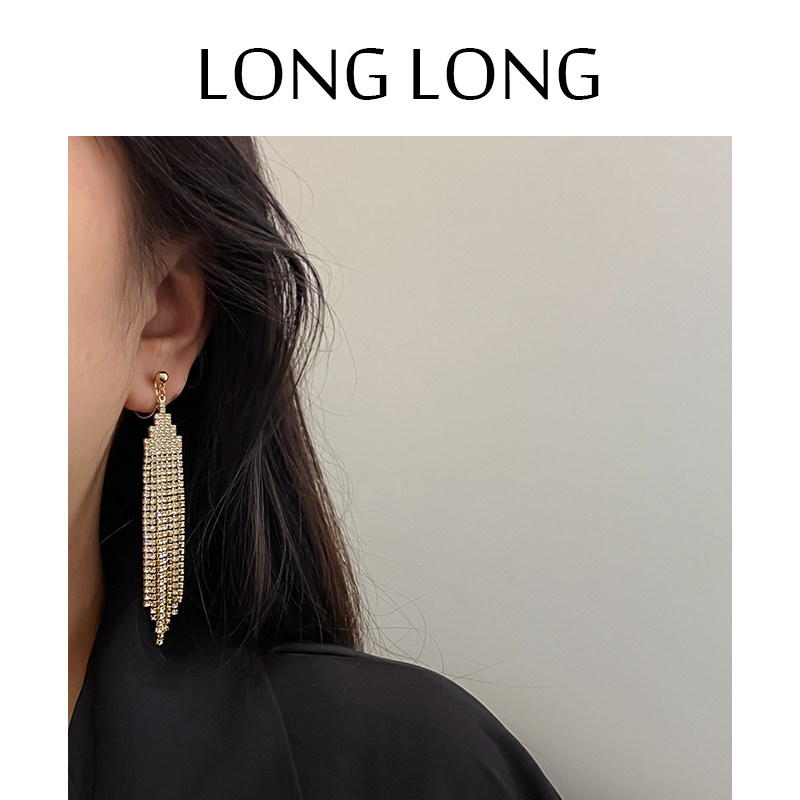 Super flash mosquito coil ear clip earrings female super fairy long version tassel earrings temperament net red spring and summer no ear pierced earrings