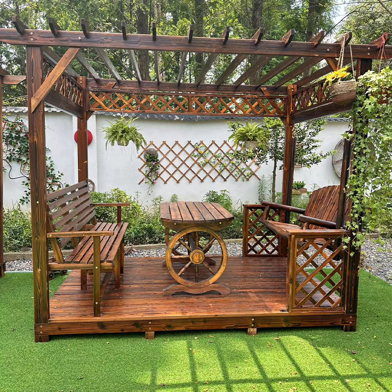 Grape Trellis Courtyard Anti-Corrosion Wood Outdoor Climbing Plant Stand Villa Outdoor Solid Wood Gazebo Carbonized Simple Garden Pavilion