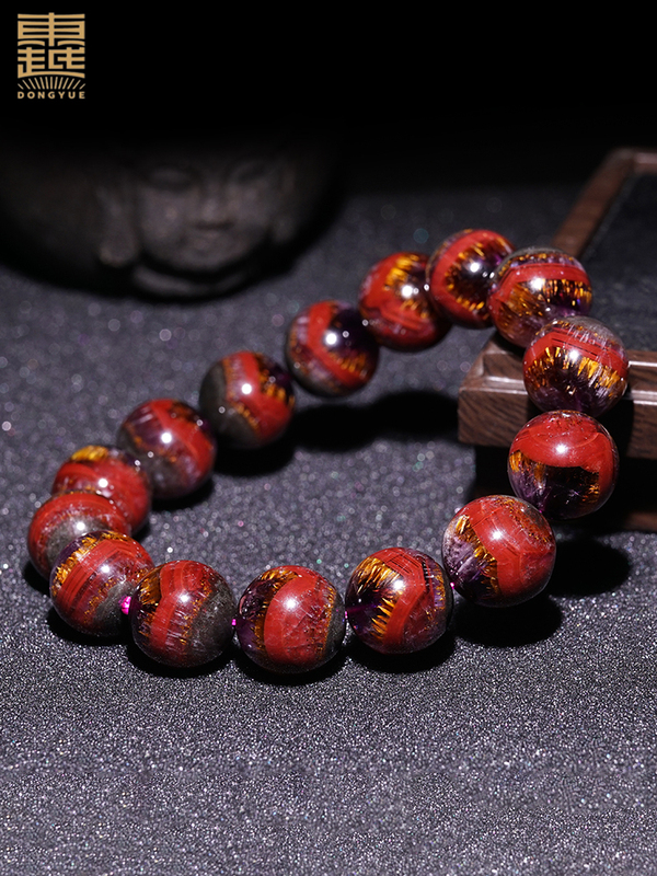 Dongyue Natural Four-Color Aurora Natural Purple Titanium Gold Tooth Aurora Bracelet Super Seven Gold Strawberry Beads Full of Titanium Sparkle