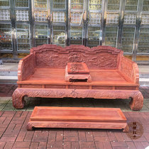 Mahogany furniture Burma rosewood carved Luohan bed three-piece big fruit red sandalwood carved fish Luohan sofa bed