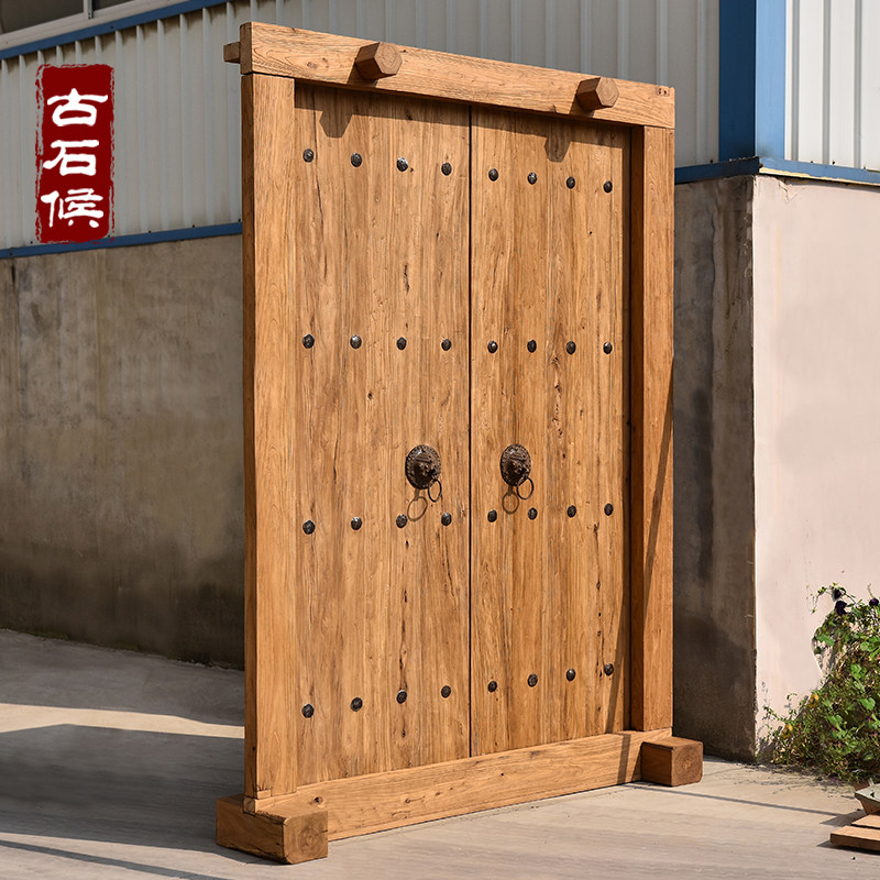 Chinese style entrance door solid wood gate Ming clear antique elm wood patio Minjuku Hotel Ancestral Hall Old Wooden Door Double Door
