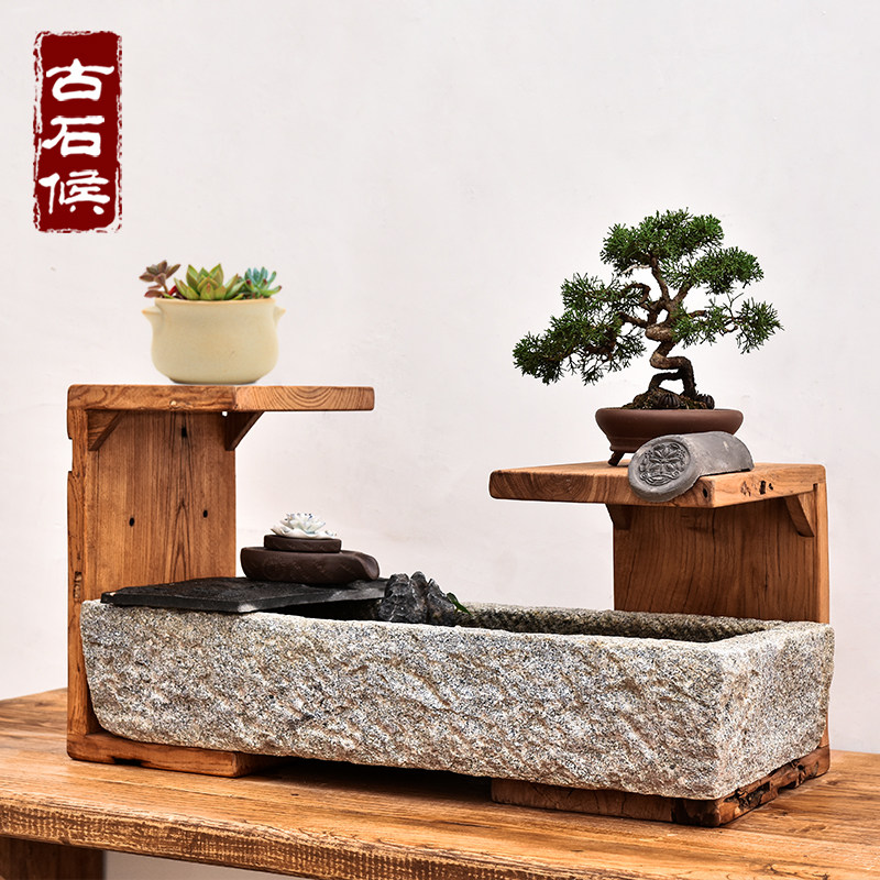 Stone Tank Flowing Water Outdoor Landscape Composition Living Room Office Trick cycle Water swing piece Courtyard Old Stone Instrumental Fish Tank