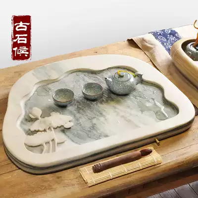 Stone carving tea sea Hand carved fine desktop tea tray Natural stone art art Yishui ancient inkstone stone Chunpu stone industry