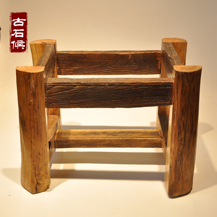 Old Elm Wood Shelf Stone Groove Wooden Frame Base Wooden Pier Weathered Elm Base Tea Tray Solid Wood Shelf Custom Made Furniture