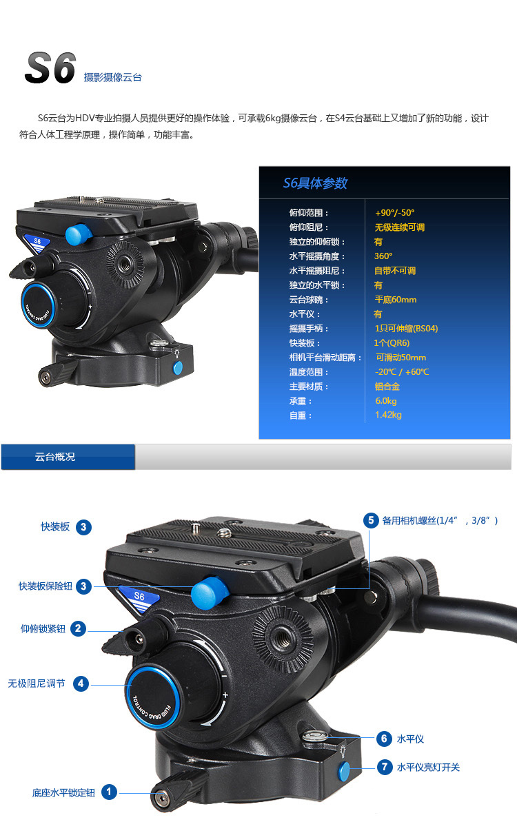 Benoy S8 S7 S6 S4 S2 máy ảnh chuyên nghiệp máy ảnh DSLR chân máy ảnh monepad đầu thủy lực - Phụ kiện máy ảnh DSLR / đơn chan may quay phim
