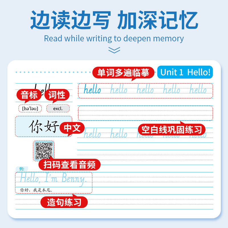 2026 New Edition Hunan Xiangshao Edition Primary School Grades 3-6 English Copybook Textbook Synchronized English Word Tracing Book