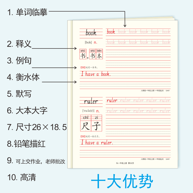 English Handwriting Practice Book for Primary School Students in Grades 1-3, Sl People's Education Press Edition, Starting from First Grade
