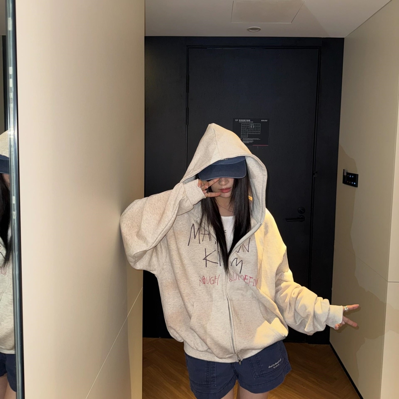 [Official Authentic Product] Matinkim Spring and Autumn Graffiti Print Zipper Cardigan Hooded Jacket Korean Style Top Sweatshirt