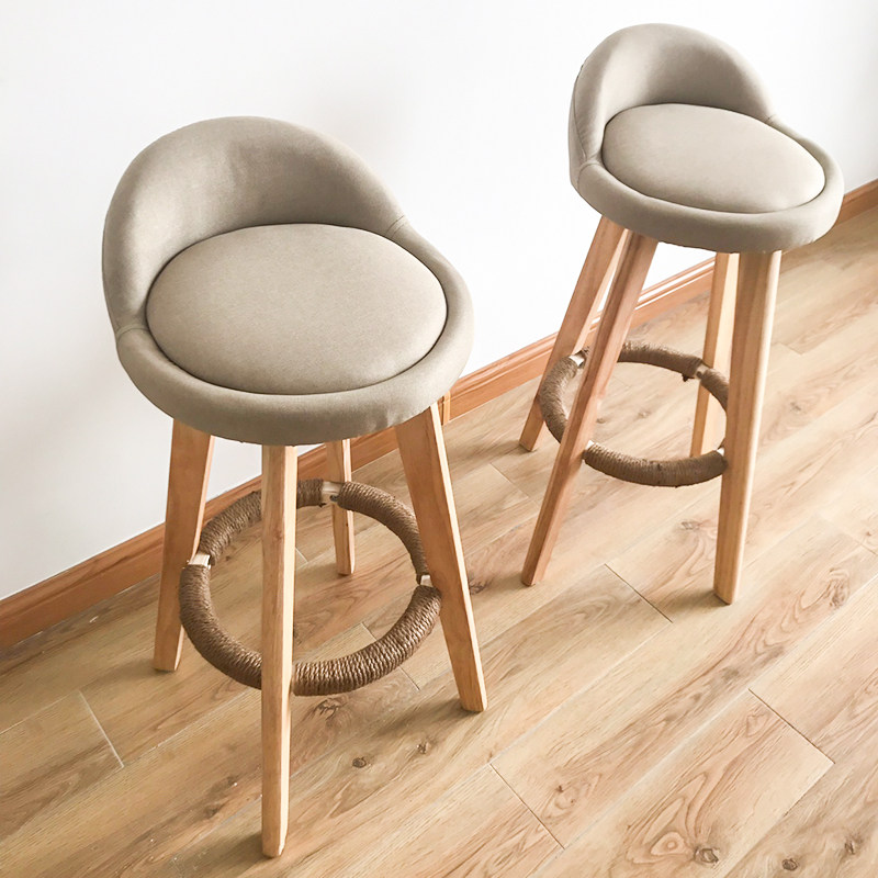 Solid Wood Bar Table Chair Subbackrest Brief Nordic Home Milk Tea Shop Café Retro Bar Chair Front Desk High Footstool