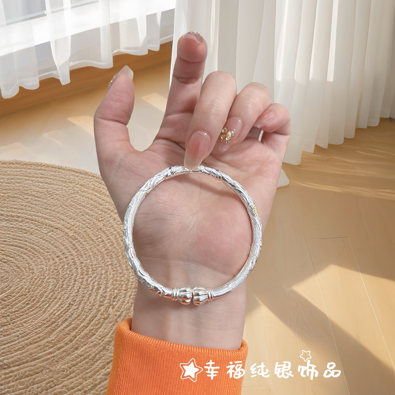 Pure Silver 9999 Sterling Silver Bracelet for Women, Gold-Plated Open Pumpkin Head Bracelet, Personalized and Fashionable Young Style, Gift for Girlfriend