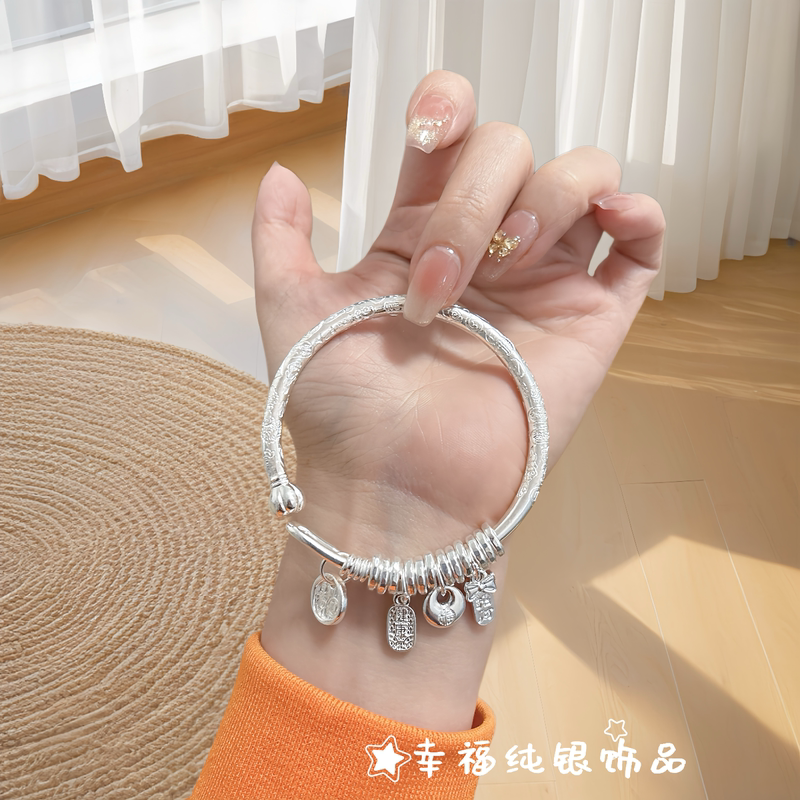 Pure Silver 9999 Sterling Silver Bracelet for Women, Auspicious Pumpkin Head Design, Safe and Joyful Bracelet, Young Style, Gift for Girlfriend