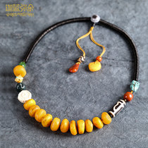 (Ghana Sky Pearl) Tibetan wax Old honey wax Tibetan lock bone chain woman at first glance at the Mountain Tianzhu Smiling Buddha Accessories Necklace