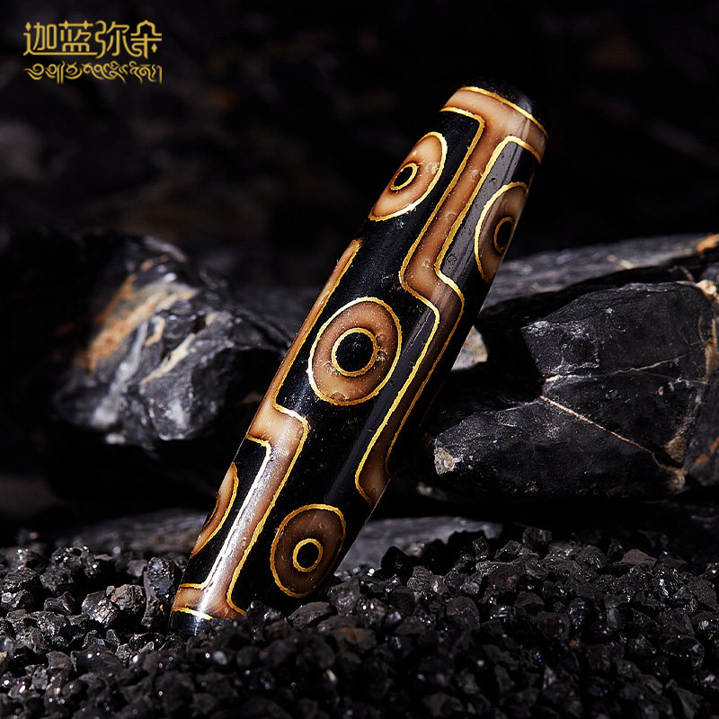 (Jialan Dzi Beads) Tibetan Orthodox Cuojin Black and White Lotus Master Three-eyed Tibetan Old Dzi Bead Bracelet Clavicle Chain Necklace