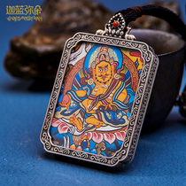 Cara Blue Mall Tibet Zhegon Donka Life Buddha Painted 925 Silver Gäu Box Zakram Women Finance God Pendant