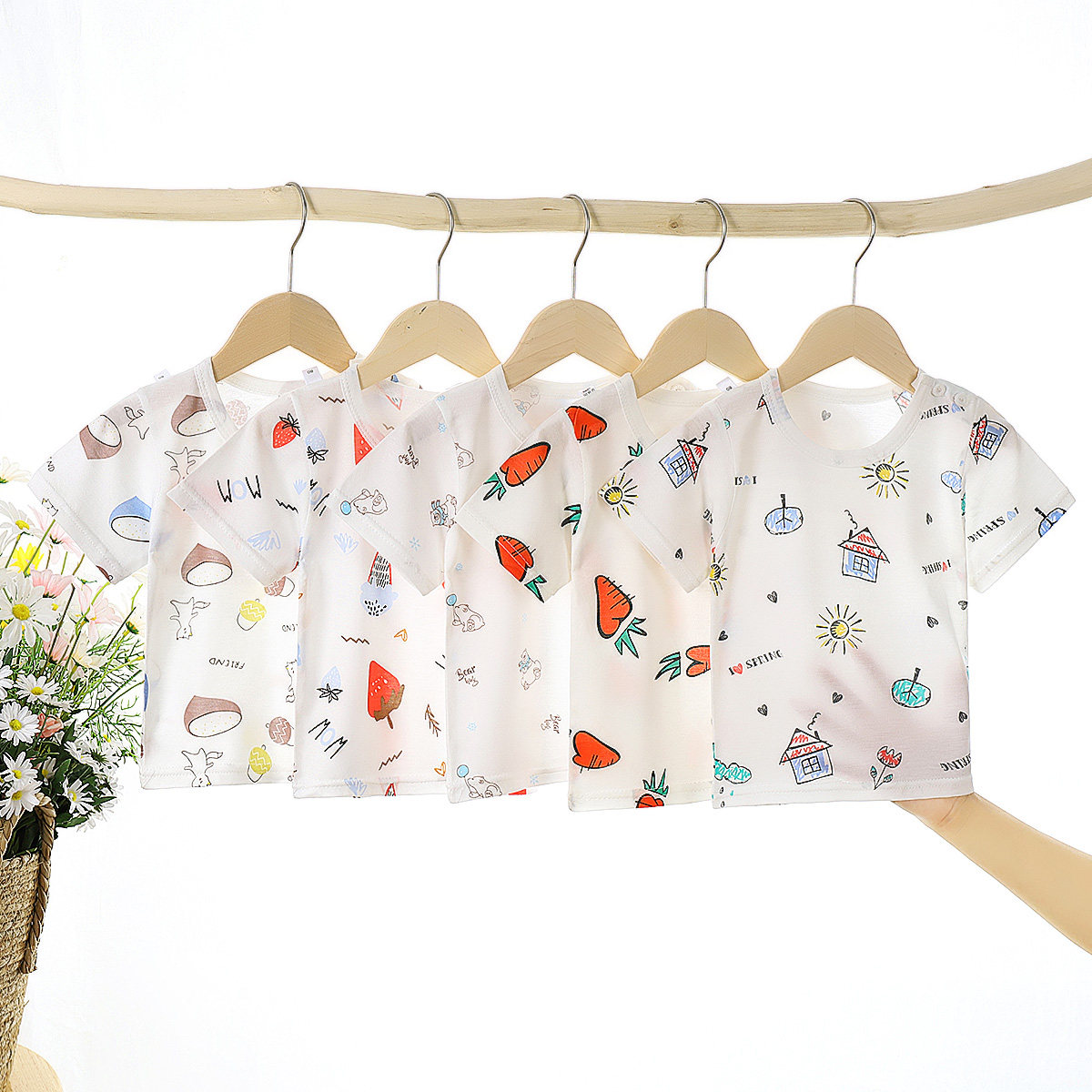 Baby Short Sleeve T-shirt Summer Clothing Baby Blouse Summer Boy Bamboo Fiber T-Shirt Girl Child Clothes Pure Cotton Clothes Thin