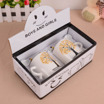 Chinese Valentines Day Valentines Day gift to male girlfriend wife Four Seasons tree couple Cup bone porcelain cup mug drinking cup