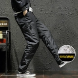 Демисезонные бархатные удерживающие тепло штаны с пухом, коллекция 2021, большой размер, увеличенная толщина, свободный прямой крой, гусиный пух