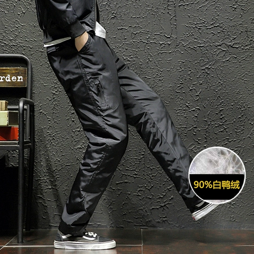 Демисезонные бархатные удерживающие тепло штаны с пухом, коллекция 2021, большой размер, увеличенная толщина, свободный прямой крой, гусиный пух