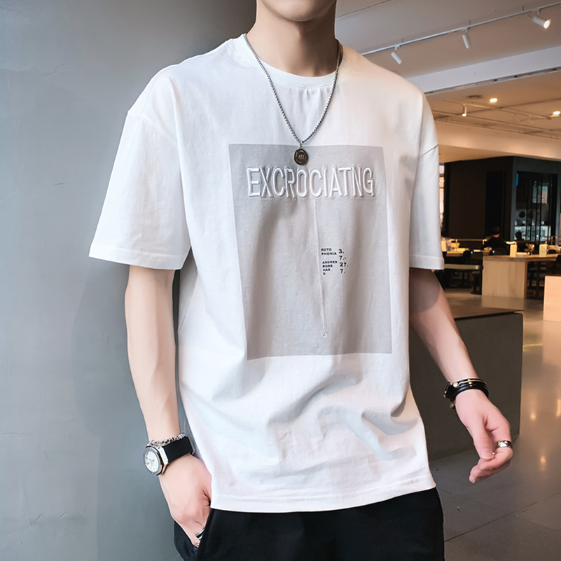 Tide card Summer 2022 new short sleeves T-shirt male trend ins loose large size blouse 100 lap half sleeve embroidered T-shirt