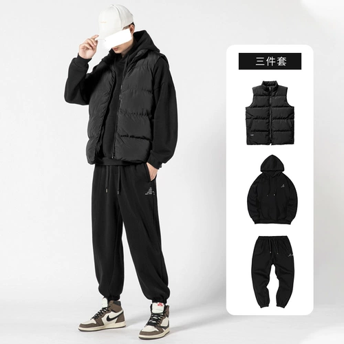 Толстовка, жилет, мужской демисезонный утепленный комплект, трендовый универсальный спортивный костюм, 3 предмета