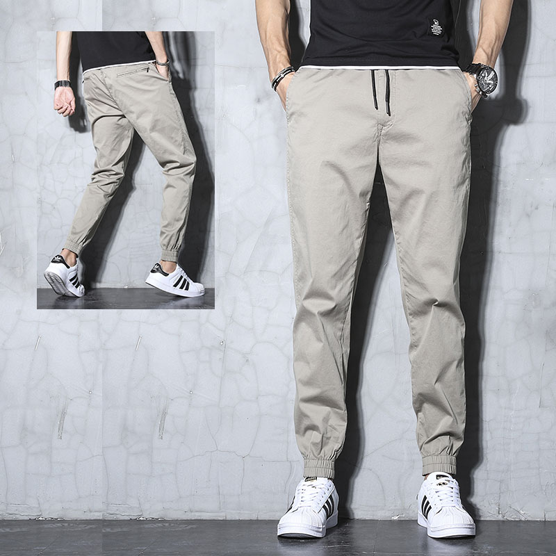 Tide brand Shawn Yue Spring and Autumn overalls men's Korean version of the closed mouth beam legs casual long pants slim feet