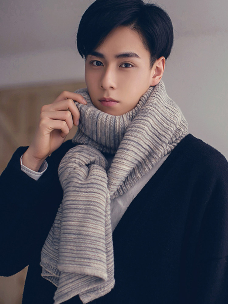 Scarf Male Winter Korean version Trend thickened cashmere wool thread knit minimalist student upscale 100 Lap Gird Lovers