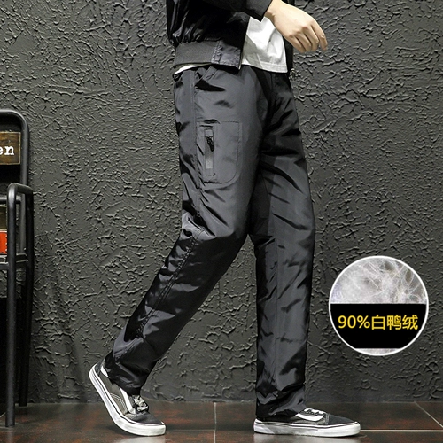 Демисезонные бархатные удерживающие тепло штаны с пухом, коллекция 2021, большой размер, увеличенная толщина, свободный прямой крой, гусиный пух