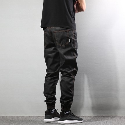 Tide brand spring and autumn Japanese tooling jeans large size loose Shawn Yue small feet bundled feet harem pants men's black