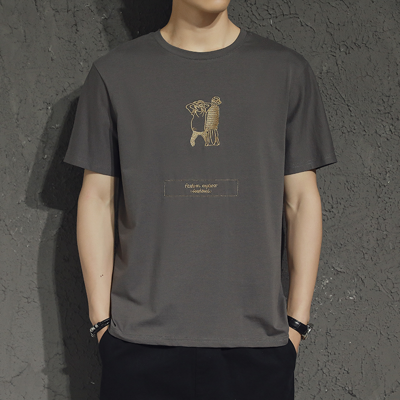 Tide card 2023 new summer men short sleeve T-shirt casual round collar loose printed blouse clothes pure cotton half sleeve shirt-Taobao