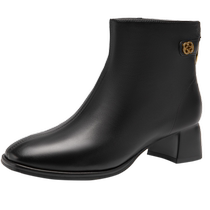 Qianbaidu womens shoes autumn and winter new fashion boots comfortable soft sheepskin short boots genuine leather mid-heel plus velvet to keep warm