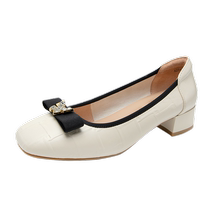 Qianbaidu sheepskin single shoes for women in autumn new style small fragrant evening shoes medium heel fairy style gentle shoes shallow mouth temperament