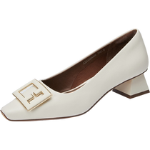 Qianbaidu Womens Shoes Autumn New Square Heel Simple OL Fashion Single Shoes Medium Heel Slip-on Lazy Shoes Evening Shoes