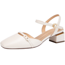 Qianbaidu Baotou Sandals Womens 2024 Summer New Thick Medium Heel Back Socks Beautiful Matching Skirt Small Fragrant Wind Sandals