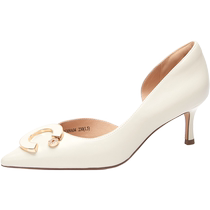 (Silent Series) Qianbaidu Womens Shoes Autumn New Casual High Heels Shallow Mouth Single Shoes One-Step Evening Shoes