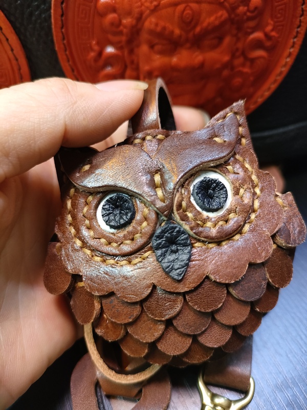 Fully Handmade Owl First-Layer Cowhide Car Key Bag Hanging Personalized High-Quality Niche Bag Hanging Couple Style
