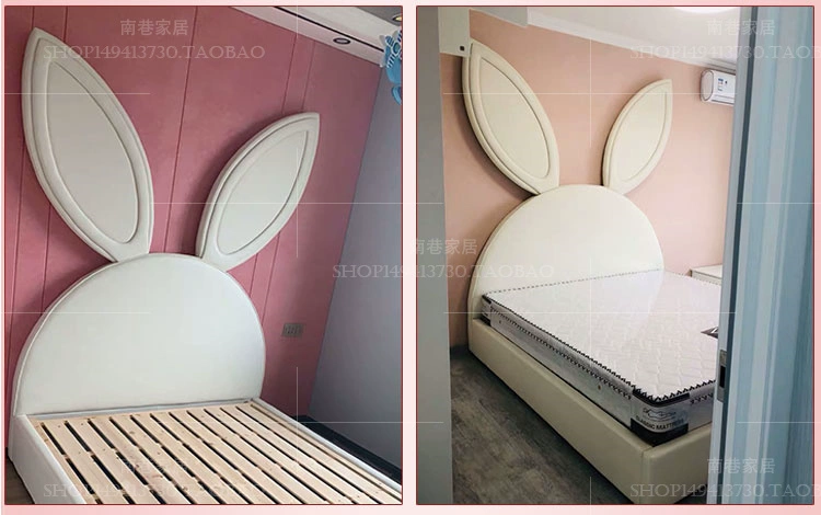 Giường trẻ em sáng tạo dễ thương Cô gái độc thân rung động cùng một đoạn tai thỏ hoạt hình túi mềm công chúa giường 1,5m - Giường