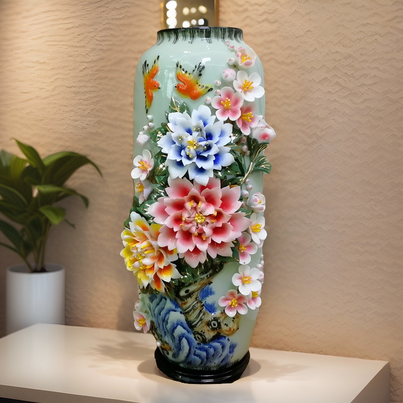 Ceramic Craft Vase with Inlaid Porcelain, Home Decoration Ornament, Offering to Buddha, Chinese-Style Porcelain, Living Room Display, Antique Shelf Decoration, Gift Ceramic Craft Vase with Inlaid Porcelain, Home Decoration Ornament, Offering to Buddha, Chinese-Style Porcelain, Living Room Display, Antique Shelf Decoration, Gift