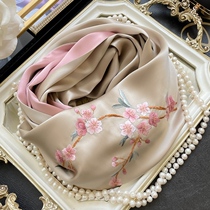 Peach blossoms Hangzhou Silk Silk Silk Scarf Women Spring and Autumn Mulberry Silk Scarf Su Embroidered Hand Embroidered Longshawl
