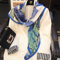 Color Bright oil painting Kite Tail Flowers Mulberry Silk Twill Silk Big square towels Sand Washed Woolen Silk Scarlet Women Shawl