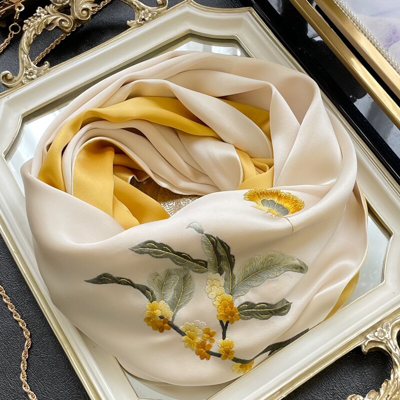 Dangui floating fragrant Hangzhou silk mulberry silk scarlet female spring autumn real silk scarf Su embroidered embroidery mother The mother shawl