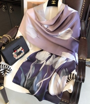 Temperament Gradient Purple Autumn Winter New Real Silk Scarves Woman Long double double sided mulberry silk disc buckle big shawl