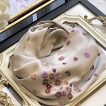 Chinese windy silk scarves women 100 hitch embroidered qipao with shoulder mulberry silk handmade embroidery scarf gift spring autumn and winter