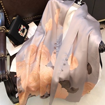 Warm champagne peony double double-sided buckle shawl mulberry silk satin Joker long silk scarf