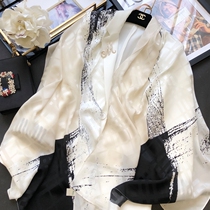 Cognitive Fashion Cream White Real Silk Scarves 100 Hitch Spring Autumn Long style Geometric Dark Tattoo jacquard mulberry silk shawl
