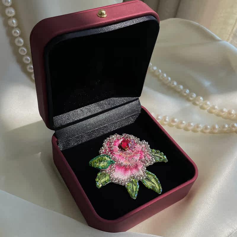 Peony Flowers National Wind Classical Psychic hand Su embroidered nail beads Chest Needle Festival Exquisite Gift Hanfu Qipao Chest Flower