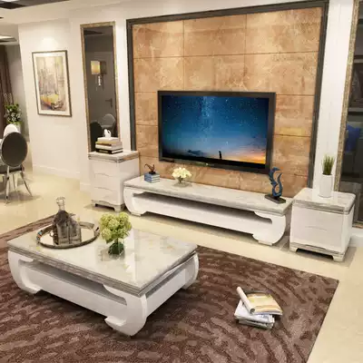 Marble coffee table TV cabinet combination set Simple modern paint coffee table table living room small apartment solid wood coffee table