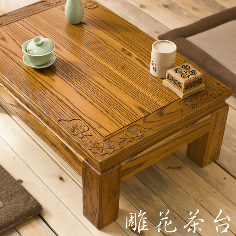 Tatami coffee table elm simple kang table low piano table floor bay window table balcony living room Chinese Zen table