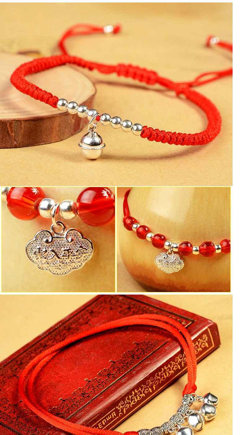 Feng Shui Ge Anklet Nữ Red Rope Sinh viên Quốc gia Chuông đơn giản Handmade Handmade Trang sức Sinh nhật Quà tặng vòng đeo chân nữ
